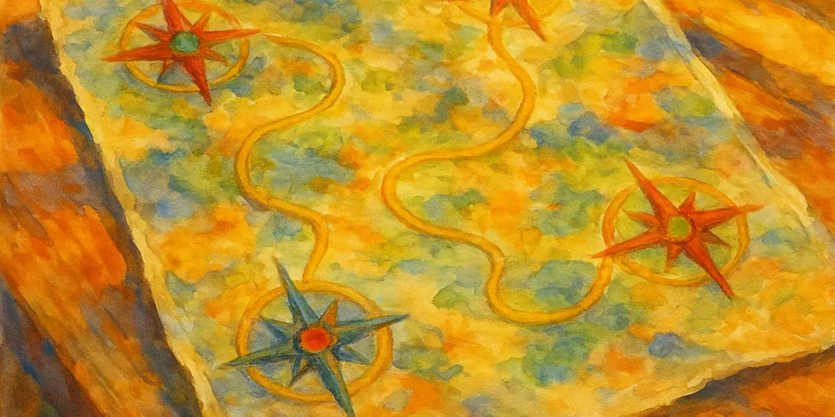 Personality traits list — a hand-drawn map with five compass points in different colours