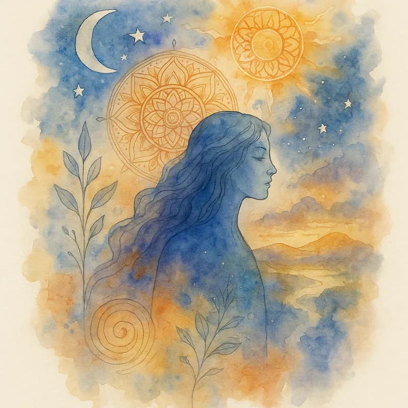 Jungian watercolor painting representing The Visionary personality type - Explore The Visionary personality type (BEOGS). Learn about traits, careers, and relationships of this bold, imaginative, and charismatic Big Five personality type.