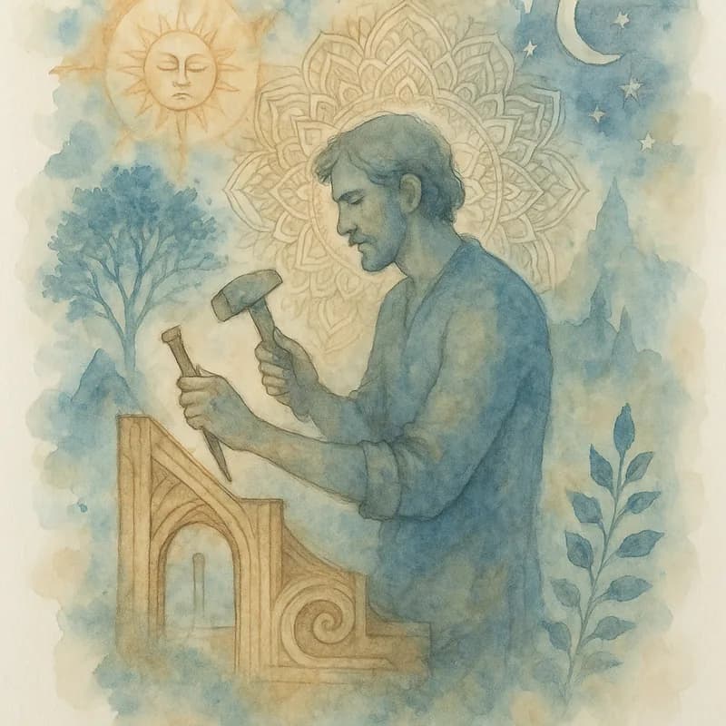 Jungian watercolor painting representing The Craftsman personality type - Discover The Craftsman personality type (BICGS). Explore traits, strengths, ideal careers, and relationship style of this calm, independent, and practical Big Five personality.