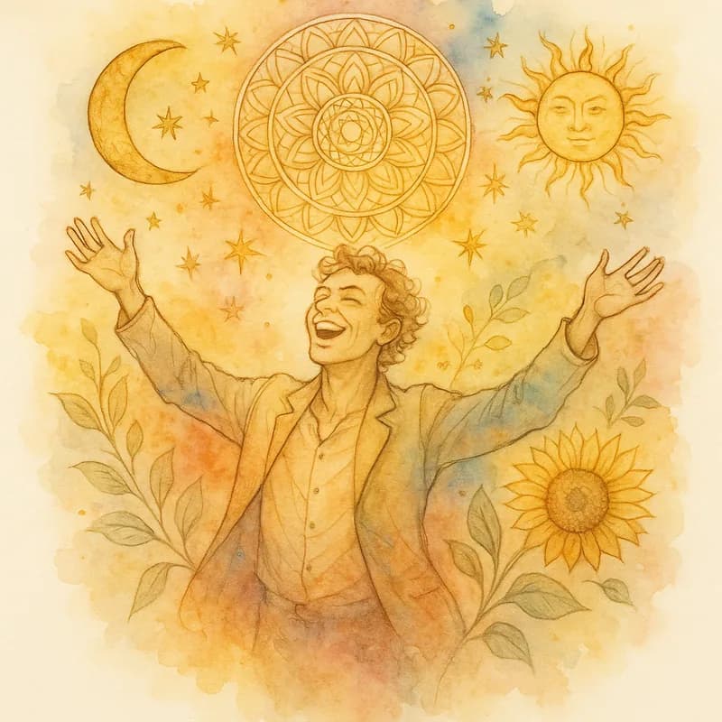 Jungian watercolor painting representing The Entertainer personality type - Discover The Entertainer personality type (RECAS). Explore traits, strengths, careers, and relationships of this magnetic, warm, and fun-loving Big Five personality.