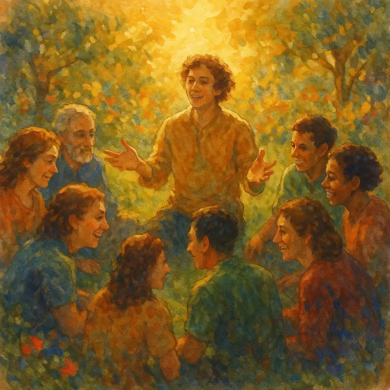 ENFJ personality type — a warm circle of people inspired by a natural leader