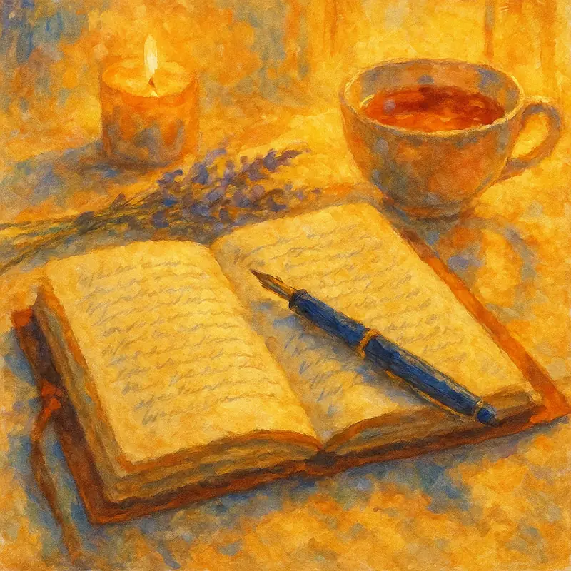 INFJ personality type — a leather journal and fountain pen in soft candlelight