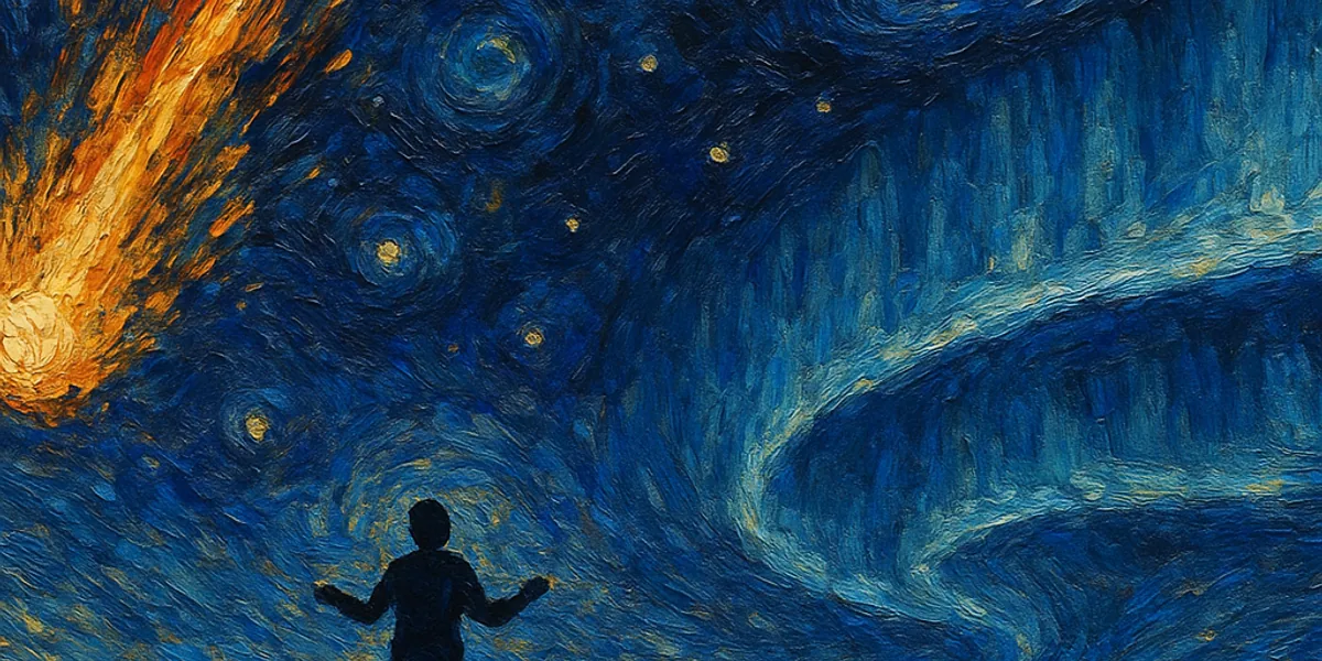 A golden comet and silver aurora in a night sky, representing approach and avoidance motivation